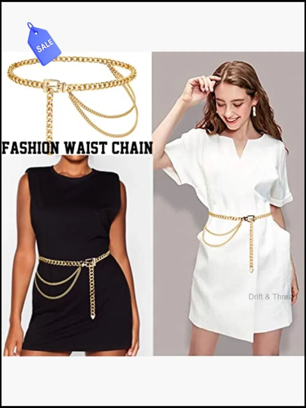 Gold Multilayer Chunky Chain Waist Belt for Dress